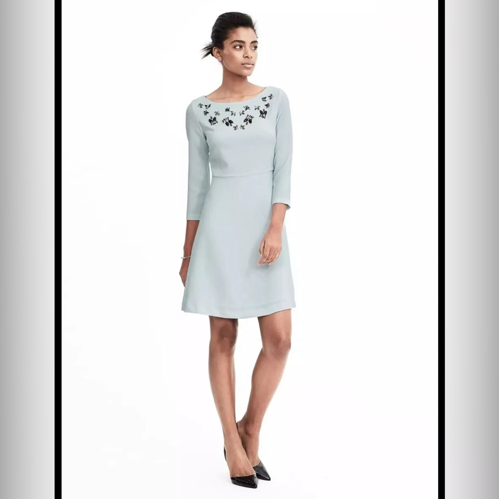 New! Banana Republic Embellished Crepe Dress, Tinted blue SIZE 8